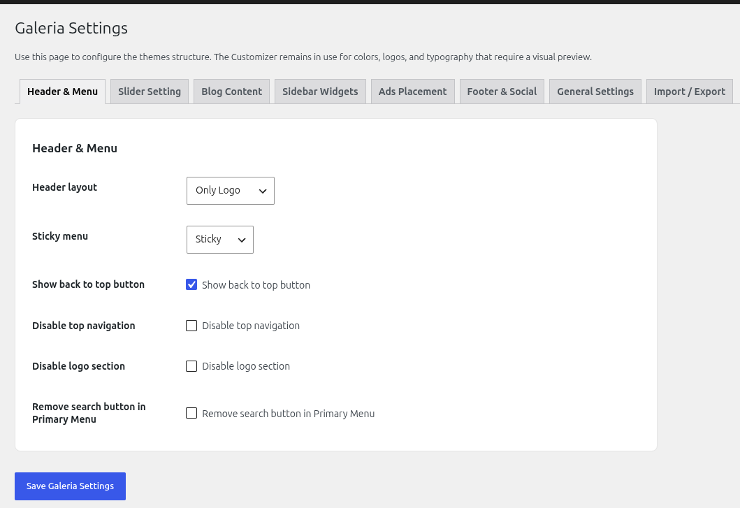 Pengaturan Header dan Menu