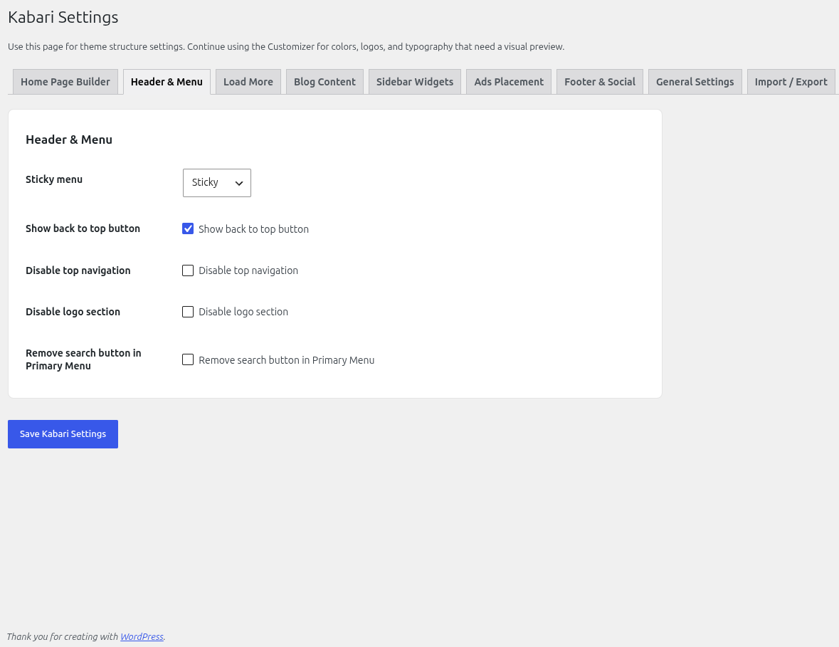 Pengaturan Header, menu, dan footer