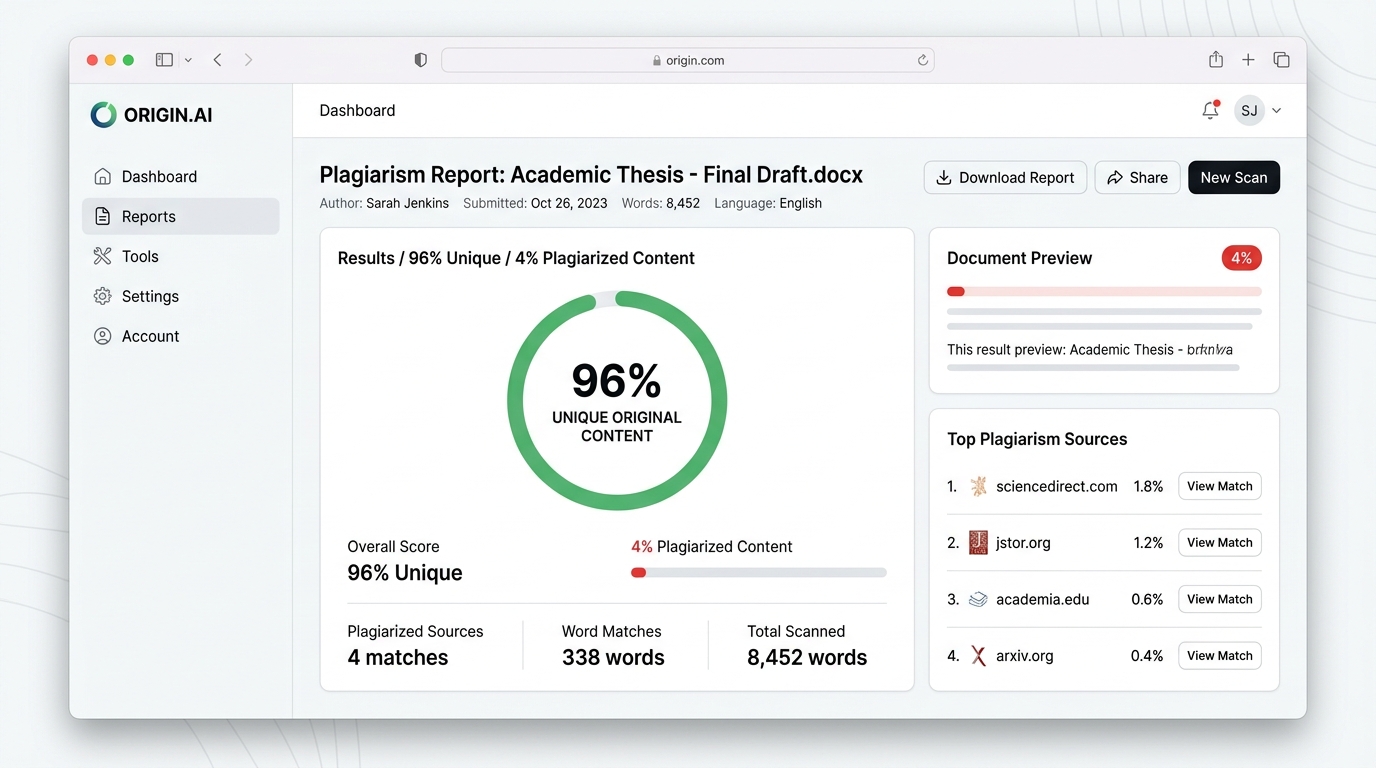Skor 96% Unique Plagiarism Checker