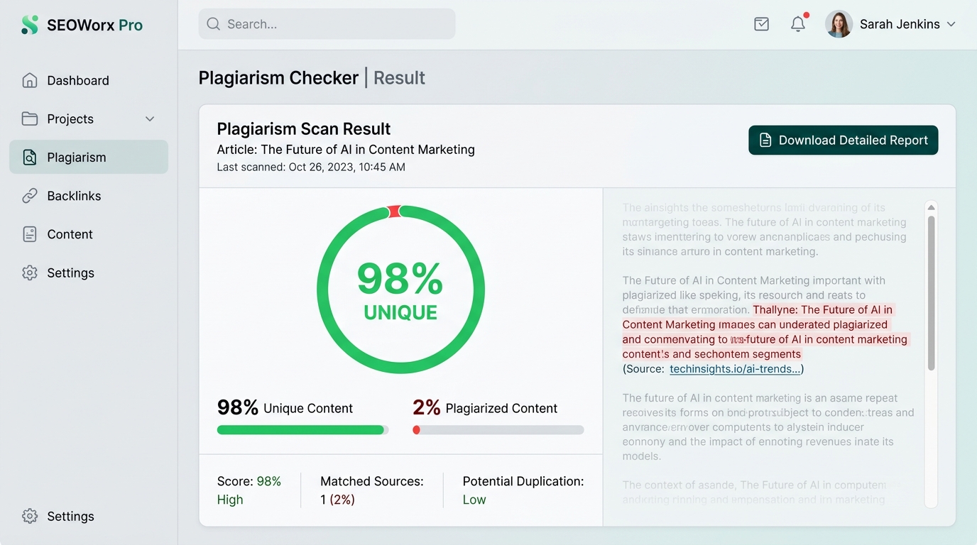 Skor 98% Unique Plagiarism Checker